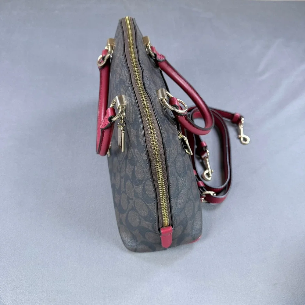 Coach Sierra Satchel Signature Coated Canvas Brown Red 13x9.5 Gold Hardware 2558